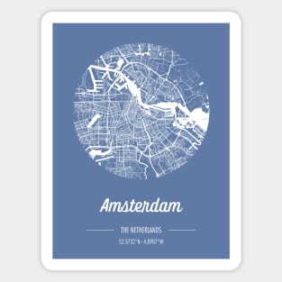 City map in blue: Amsterdam, The Netherlands, with retro vintage flair Magnet